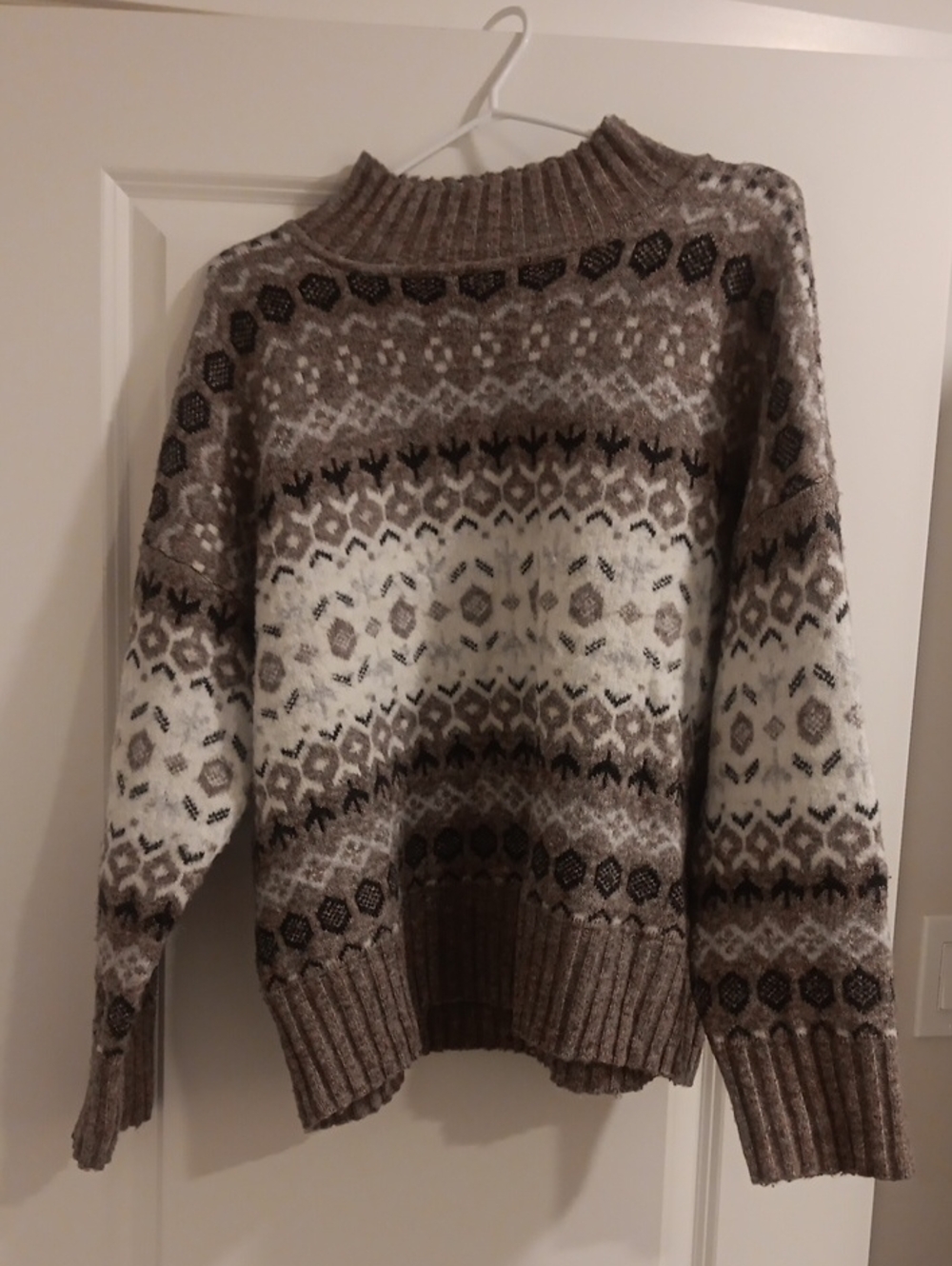 Cozy Taupe/Cream Fair Isle Crewneck Sweater